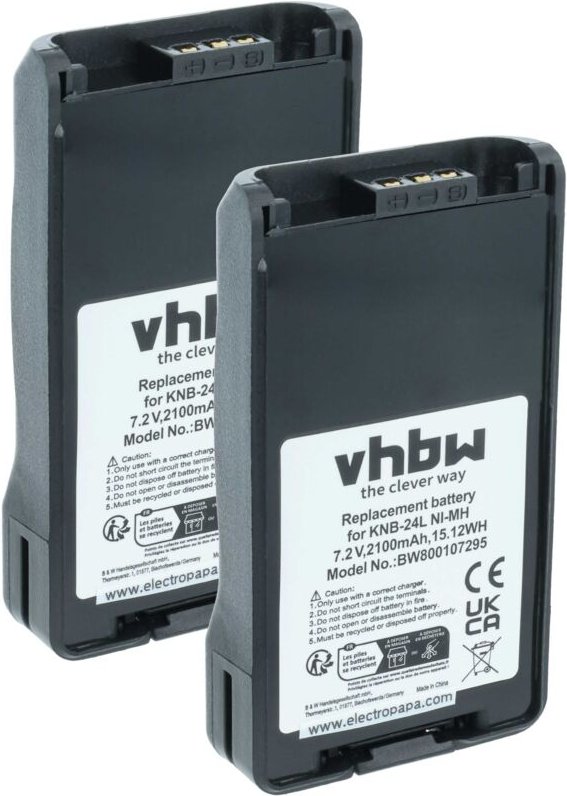 vhbw 2x Akku Ersatz für Kenwood KNB-56L, KNB-55L, KNB-57, KNB-57L, KNB-56, KNB-56N, KNB-55Li für Funkgerät, Walkie Talki...