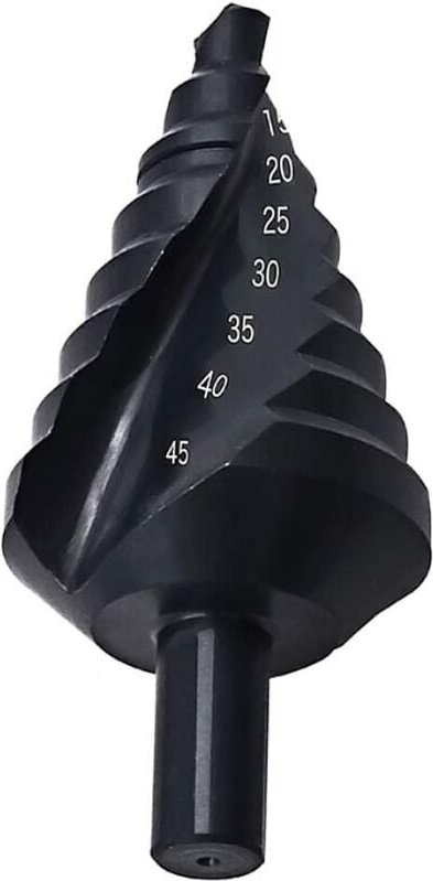 Crediri 10–45 mm HSS-Stufenbohrer, Spiralnut, dreieckiger Griff, Nitril, Pagode, Schaftbohrer mit Bohrer, schwarz