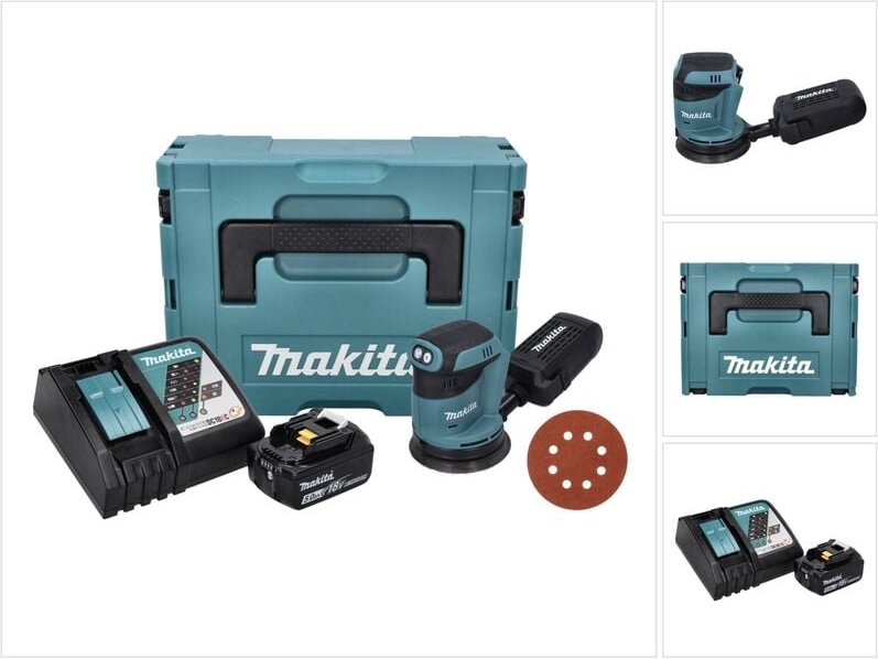Dbo 180 RT1J Akku Exzenterschleifer 18 v 125 mm + 1x Akku 5,0 Ah + Ladegerät + 50x Schleifpapier k 320 + Makpac - Makita