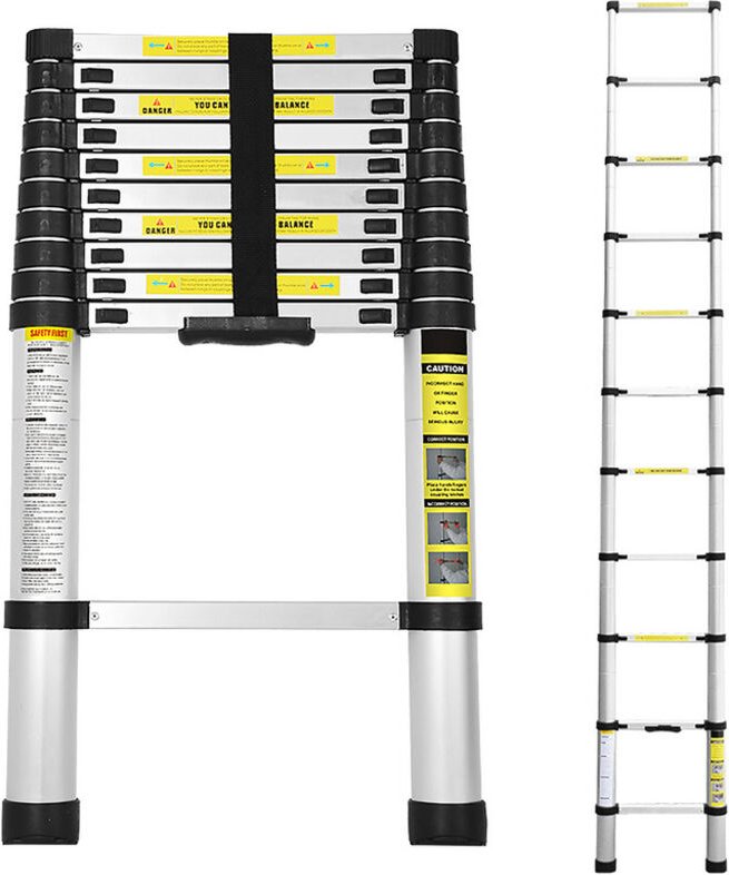 3.2M Teleskopleiter Aluminium Mehrzweckleiter Fingerklemmschutz Auszeihleiter Klappbar Aluminiumleiter Antirutsch bis 15...
