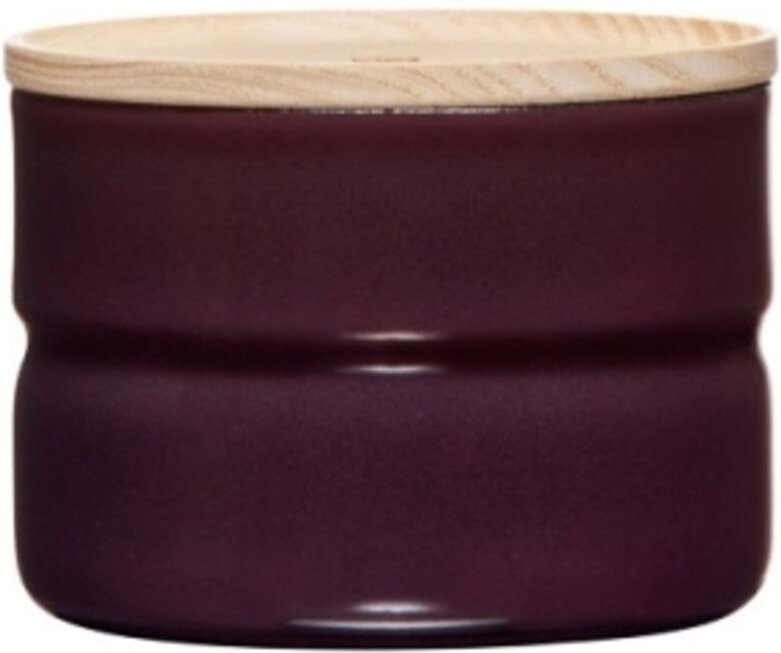 Riess Vorratsdose mit Eschenholzdeckel Ø8cm 0,19L Aubergine Emaille