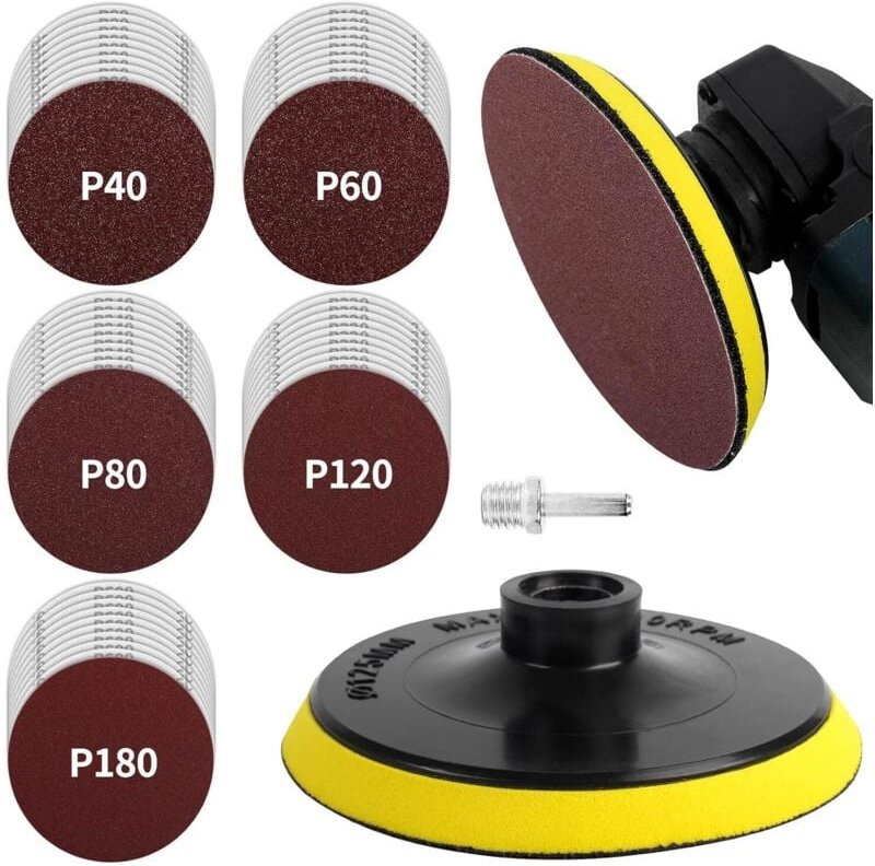Thumbnail - Schleifscheiben-Set, 125 mm M14-Schleifscheibe, 50 Stück Winkelschleifer-Schleifscheiben, 10 x Körnung 40/60/80/120/180