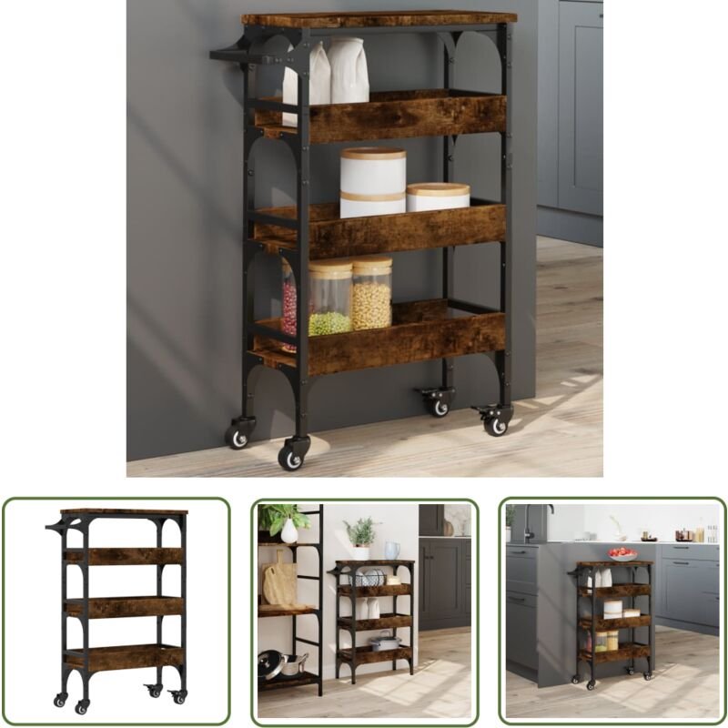 Küchenwagen Räuchereiche 53x20x76 cm Holzwerkstoff - Küchentisch - Küchenschrank - Kücheninsel - Rollwagen - Mobiliar - ...