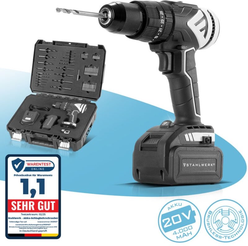 Thumbnail - Akku-Schlagbohrschrauber ASB-20 st Brushless mit 1 x 4 Ah Akku - Stahlwerk