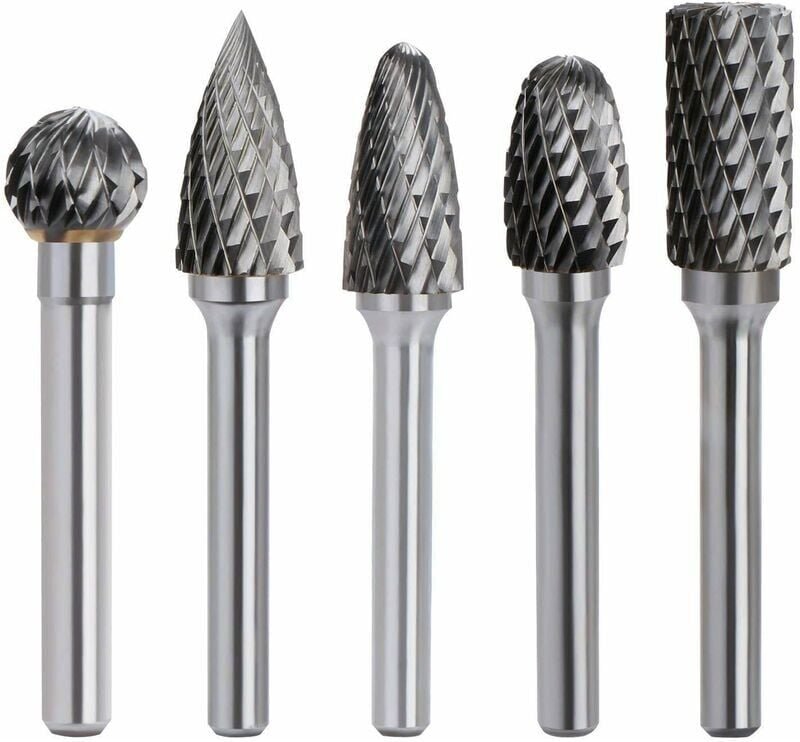 Alovez - Rotationsfräser aus Wolframkarbid – Doppelschnitt – 6 mm Schaft – 10 mm Kopf – 5-teiliges Bohrschleifwerkzeug