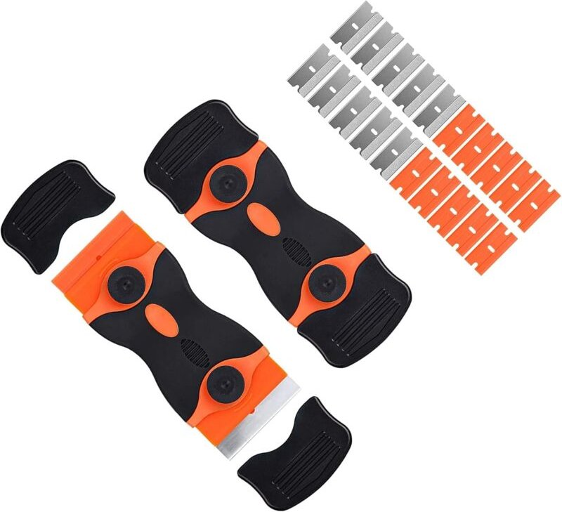 Glasschaber, 2 Keramikrakel mit extra 10 Metallklingen und 10 Kunststoffklingen für Induktionsherd, Auto, Glas, Spiegel,...