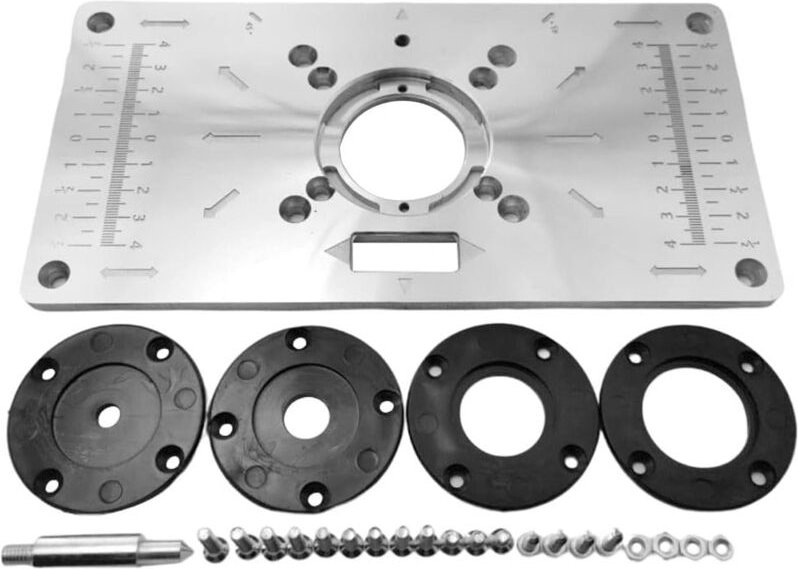 Osqi - Tischeinlegeplatte aus Aluminiumlegierung mit 4 Ringen für Holzbearbeitungsbank, 235 mm x 120 mm x 8 mm