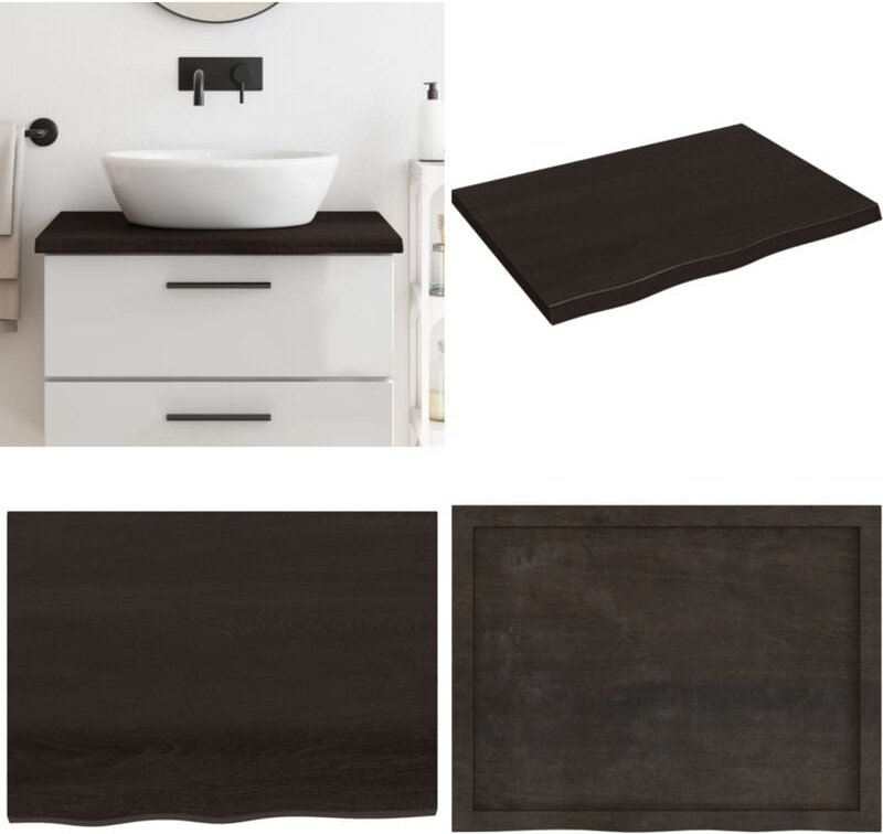 Waschtischplatte Dunkelbraun 80x60x(2-4)cm Massivholz Behandelt - Eichenholz Platte - Waschtischplatte - Badezimmerstil ...