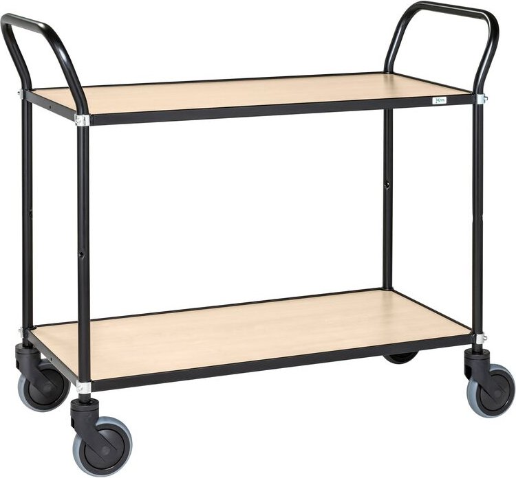 Kongamek Design Servierwagen in schwarz mit 2 Böden 760x430mm in Birkenoptik ohne Bremse