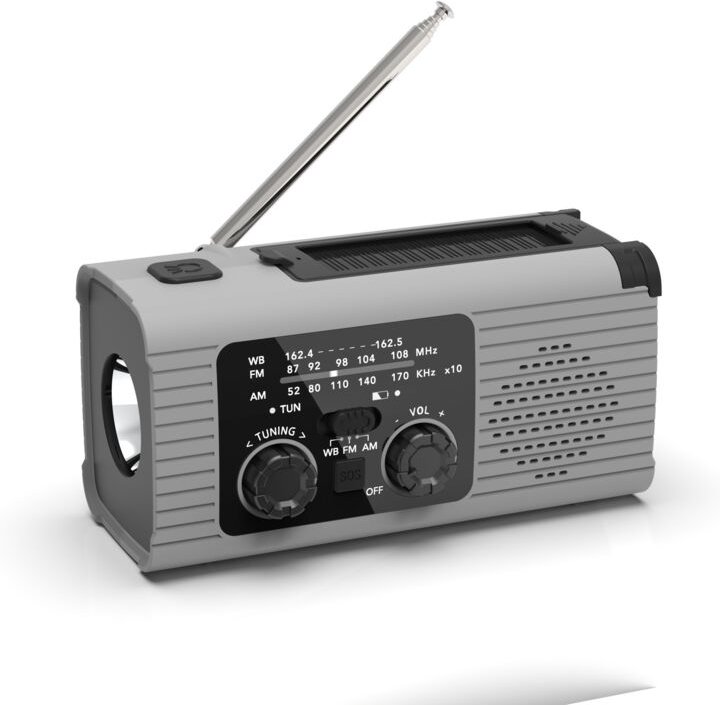 Notfallradio mit Handkurbel, tragbare USB-Powerbank, Solaraufladung, SOS-Alarm, AM/FM/NOAA-Radio