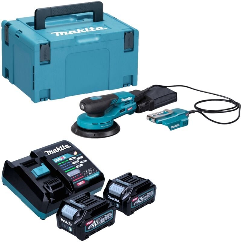 Makita BO 004 CGD201 Akku Exzenterschleifer 40 V max. 150 mm 3,0 mm Hub Brushless + 2x Akku 2,5 Ah + Ladegerät + Makpac