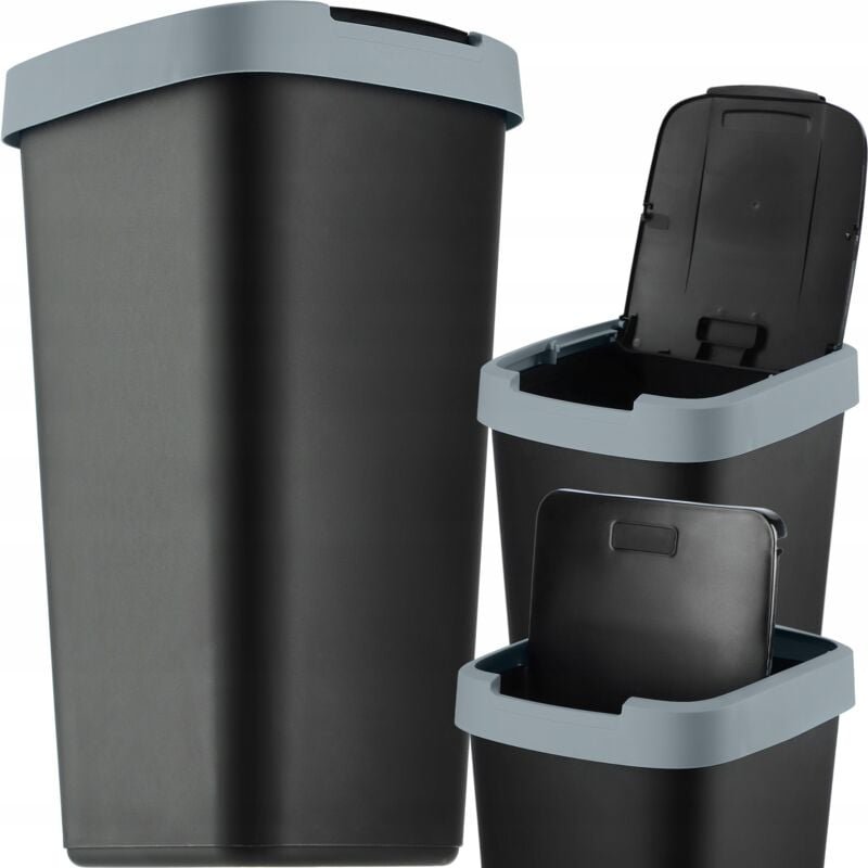 Abfalleimer 25 l, mit Schwingdeckel, für Recycling, Kunststoff, robust, schwarz/dunkelgrau - Kadax