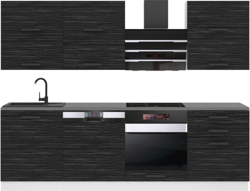 Küchenzeile Küchenblock Margaret - Küchenmöbel 240 cm Einbauküche Vollausstattung ohne Elektrogeräten mit Hängeschränke ...