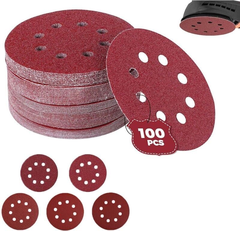 100er Pack Schleifpapier für Exzenterschleifer, ø 125 mm Schleifscheiben der Körnung 60/80/100/120/240 (20 Scheiben je K...