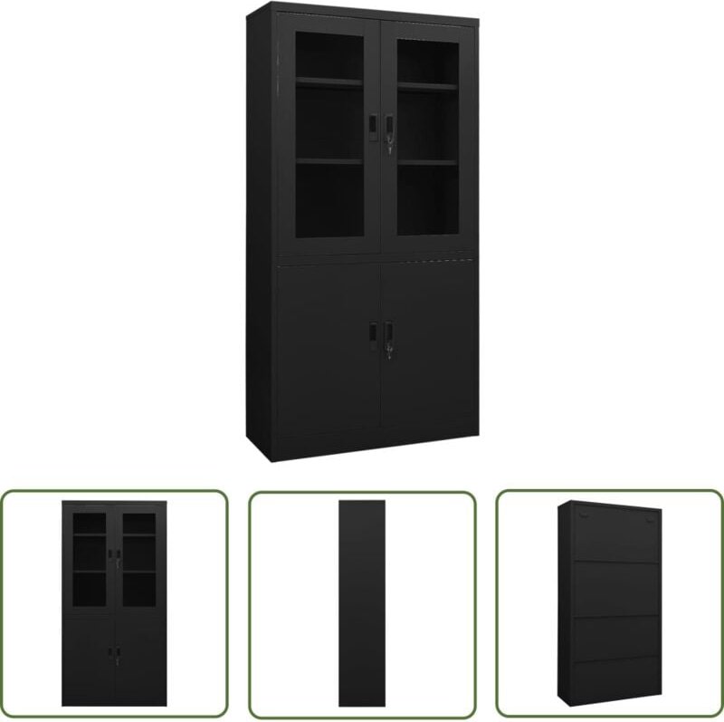 The Living Store Büroschrank Schwarz 90x40x180 cm Stahl - Aktenschrank - Büroorganisation - Stauraum - Metallschrank - S...