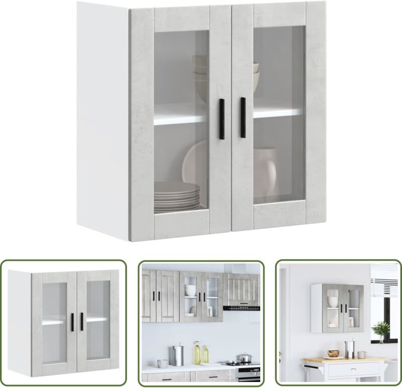 The Living Store - vidaXL Küchen-Hängeschrank mit Glastür Porto Betongrau
