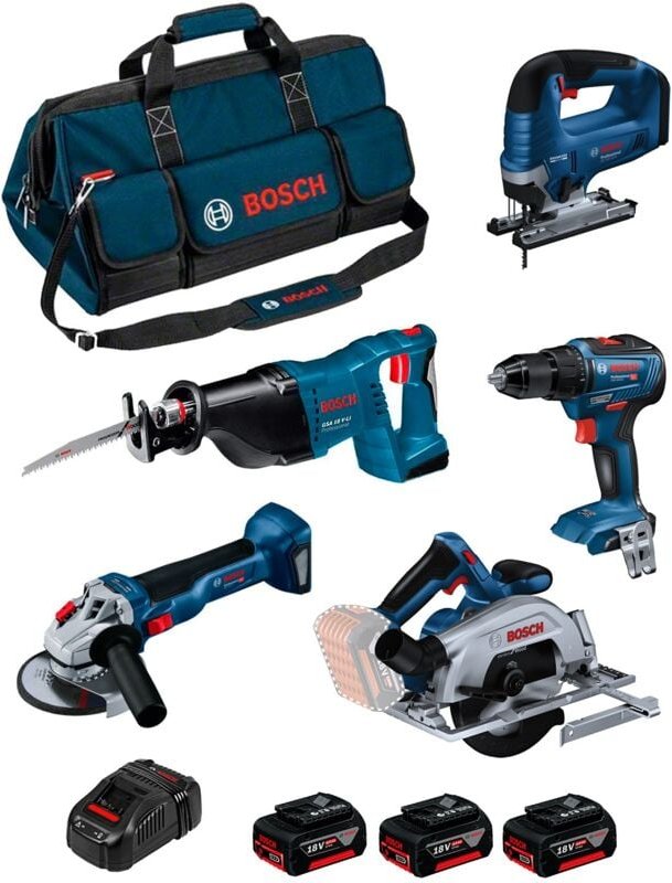 Thumbnail - Bosch - Kit 0615990N39 (gsr 18V-55 + gws 18V-10 + gks 18V-57-2 + gsa 18V-LI + gst 18V-125 b + 3 x 4,0 Ah + GAL1880CV + T...