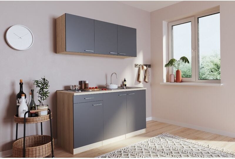 Küche Miniküche Single Eiche Grau ohne Kühlschrank Luis 150 cm Respekta