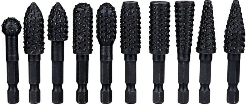 Thumbnail - 10-teiliges Rotationsfräser-Raspel-Set, 6,35 mm Kohlenstoffstahl, sechseckiger Griff, Rotationsfräser, Schnitzwerkzeug f...