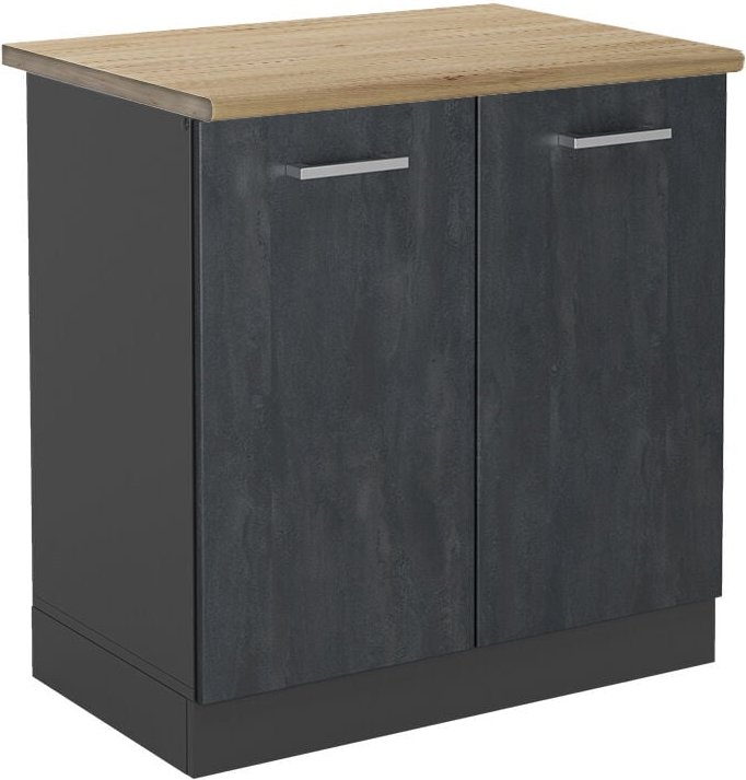 Spülenunterschrank R-Line, Schwarz Beton, 80 cm AP Eiche, Vicco