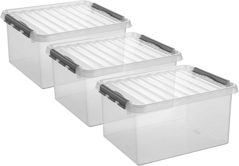 3 Stück Aufbewahrungsbox Q-Line 36L transparent mit Deckel Kunststoffbox
