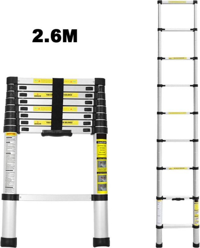Teleskopleiter Ausziehleiter bix 150kg Stabil Aluminium Stehleiter 2.6m - Tolletour