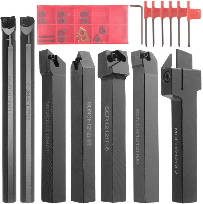 7-teiliges 12-mm-Schaft-Drehmaschinen-Set, Bohrstange, Drehwerkzeughalter-Set mit Hartmetalleinsätzen - Ej.life