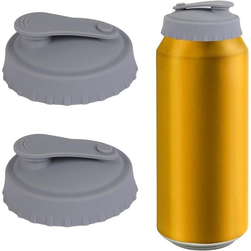 Thumbnail - Shining House - 2er-Pack Silikon-Getränkedosendeckel mit kleinem Deckel, grau, leicht zu reinigen und wiederverwendbar, ...