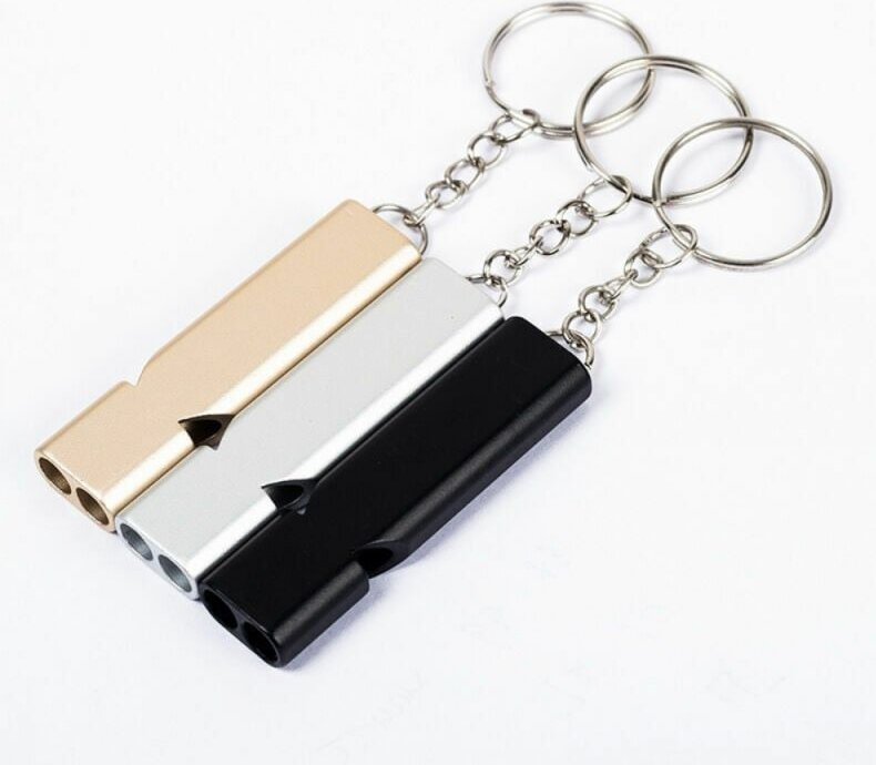 Überlebenspfeife, 3 Stück Doppelrohr-Notfallpfeife, Aluminium-Überlebenspfeife mit Schlüsselanhänger, für Notfall, Hunde...