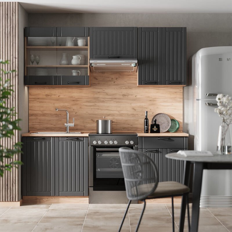 Küchenzeile Fame-Line, Dunkelgrau, 200 cm , AP Marmor, Vicco