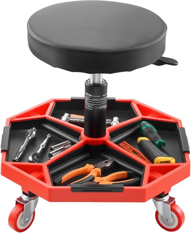 Rollbarer Werkstatthocker Werkstattsitz (136 kg Tragkraft) Garagensitz Arbeitshocker, höhenverstellbar (420–550 mm), Rol...