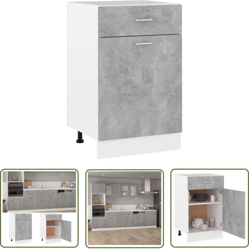 The Living Store Schubunterschrank Betongrau 50x46x81,5 cm Holzwerkstoff - Küchenmöbel - Holzschrank - Untertischschrank...