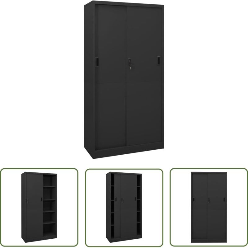 Büroschrank mit Schiebetür Anthrazit 90x40x180 cm Stahl - Aktenschrank - Büroorganisation - Stauraum - Schreibtischschra...