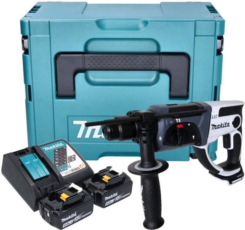 Makita - dhr 202 rtjw Akku Bohrhammer 18 v 20 mm 2,0 j weiß + 2x Akku 5,0 Ah + Ladegerät + Makpac