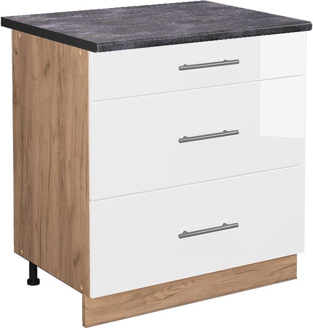 Vicco - Küchenunterschrank Fame-Line, Weiß Hochglanz, 80 cm mit 3 Schubladen, ap Anthrazit