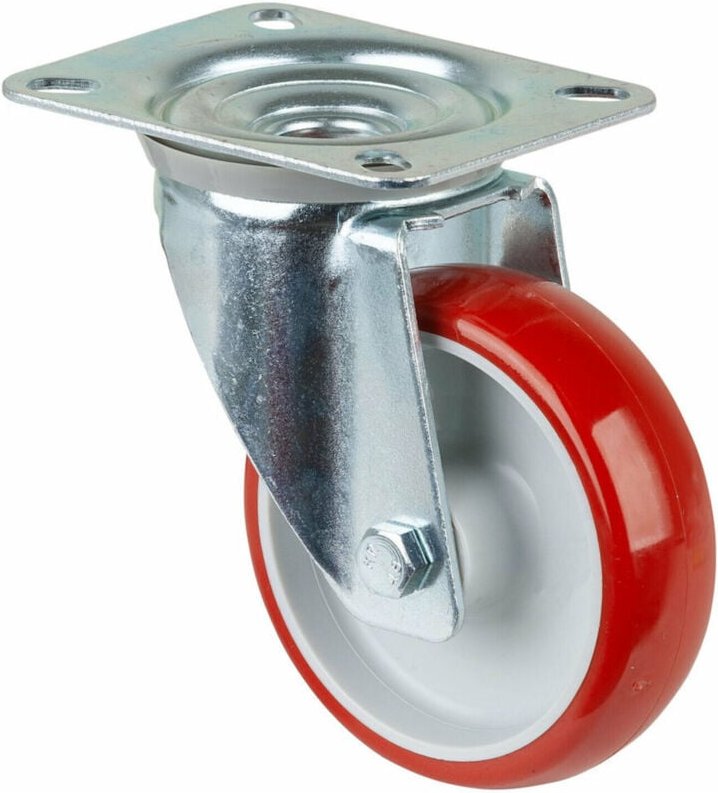 Bs Rollen Lenkrolle mit Anschraubplatte Polyurethan rot Rollenlager 100 mm 125 kg - L400.B31.100