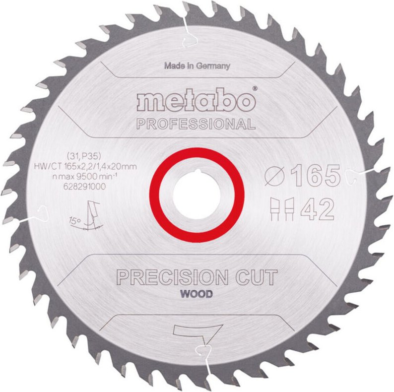 Sägeblatt 'precision cut wood - professional', 165x2,2/1,4x20 Z42 wz 15° - Metabo