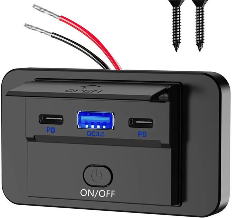 12-V-USB-Steckdose zur Oberflächenmontage, leichter Dual-30-W-USB-C- und 18-W-QC3.0-Autoladegerät-Panel-Ersatz mit Schal...