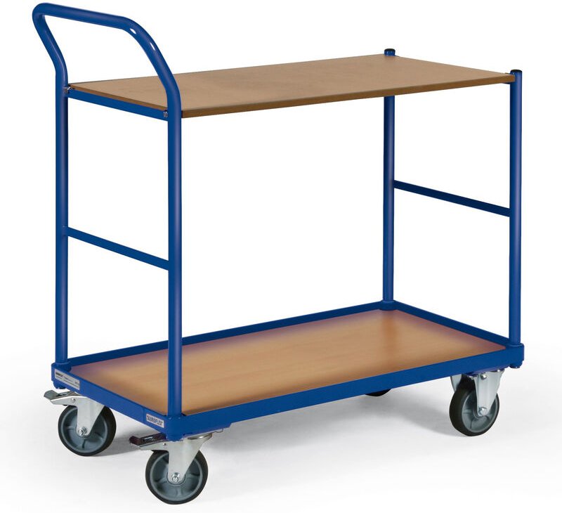 Protaurus Tischwagen ohne Bordkante 3 Ladeflächen und schräg abgewinkeltem Schiebegriff 850x500mm