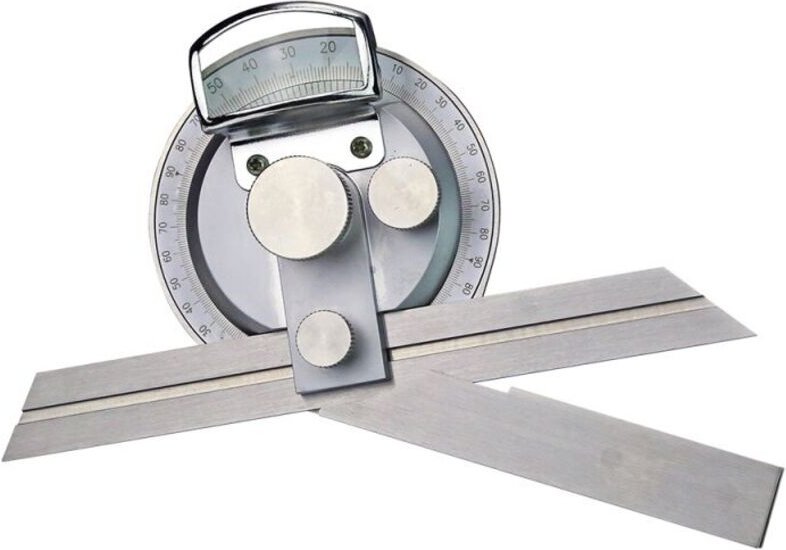 Univ.-Winkelmesser inox matt. parallaxfreie Abl. mit Lupe und Feineinstellung 200 mm