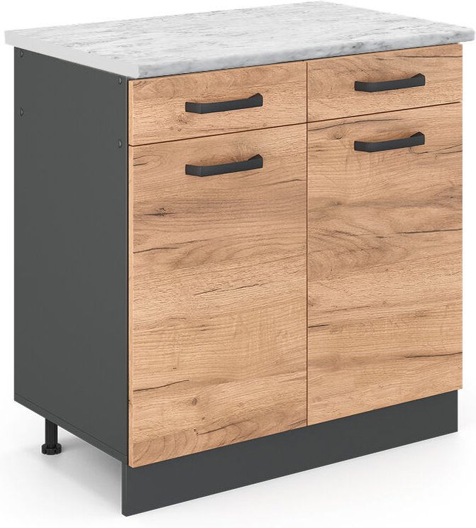 Vicco - Küchenunterschrank R-Line, Goldkraft Eiche, 80 cm ap Marmor