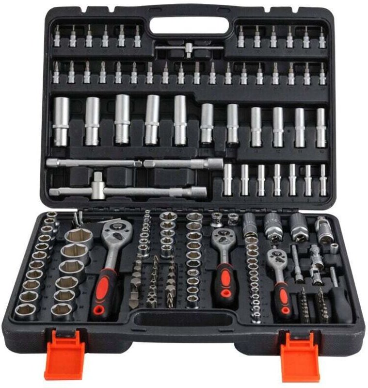 Thumbnail - Kompletter Werkzeugkasten mit 1/4', 3/8' und 1/2' Steckschlüssel- und Zubehörsatz – Mechanikerwerkzeuge aus unserem Ulti...