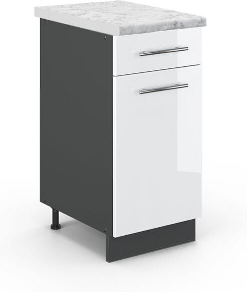 Vicco - Küchenunterschrank Fame-Line, Weiß Hochglanz, 40 cm , ap Marmor