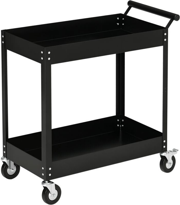 Werkstattwagen mit 2 Etagen, Werkzeugwagen leer, Transportwagen, seitlicher Griff, 4 Rollen, Stahl, bis 150 kg Tragkraft...