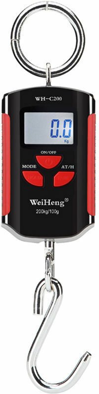 Tragbare elektronische Kranwaage, Gepäckwaage, genauer Messbereich 200 kg/100 g, kräftiger Edelstahlhaken, roter Rahmen ...