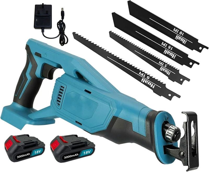 Mawiron - Leistungsstarke Akku-Säbelsäge mit variabler Geschwindigkeit, 2 x 3000-mAh-Akku und Ladegerät, Umschalt- und S...