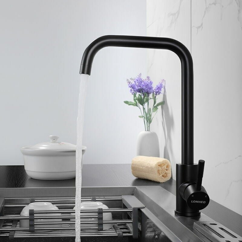 Thumbnail - Odipie - moonKitchen Wasserhahn Schwarz Mischbatterie 7-Form 360° Drehbar Hoher Auslauf