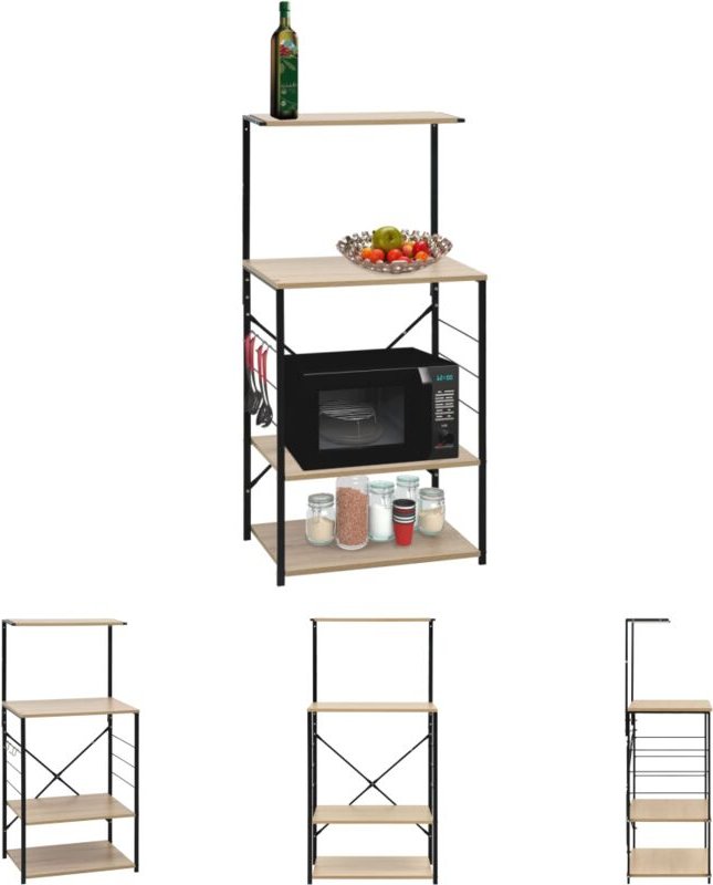 The Living Store Mikrowellenregal Schwarz Eiche 60x39,6x123 cm Holzwerkstoff - Küchenutensilienhalter & -ablagen - Schwa...