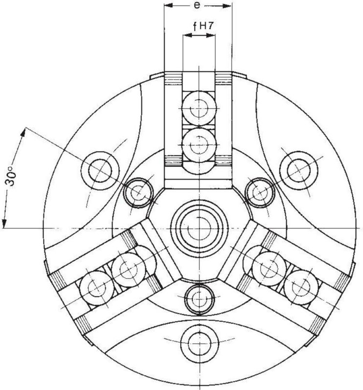 Röhm Kraftbetätigtes-Ausgleichsfutter KFD-AF, Größe 250, 3-Backen, Spitzverzahnung 90° - 144622