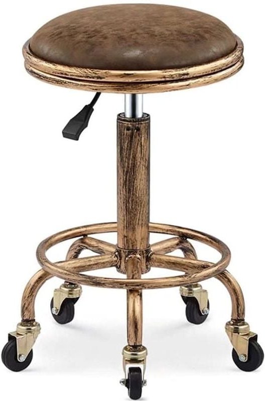 Vintage Barhocker, Hocker auf Rollen, 360° drehbarer Barhocker, Höhenverstellbarer Barhocker 50-64cm, Friseurhocker Werk...